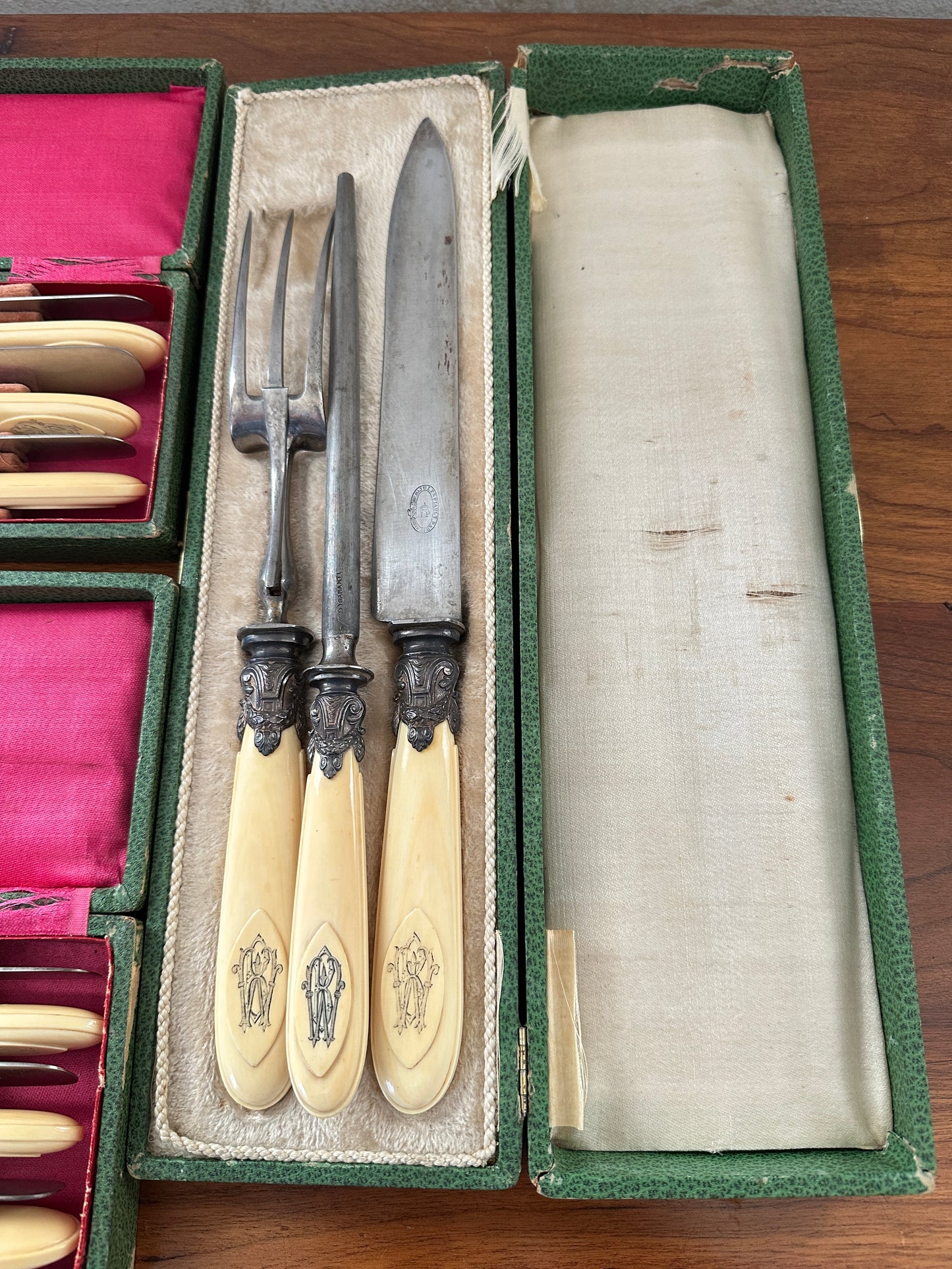 Antique French Ivory Handle Cutlery Set- 12 Knives and 1 Carving Set