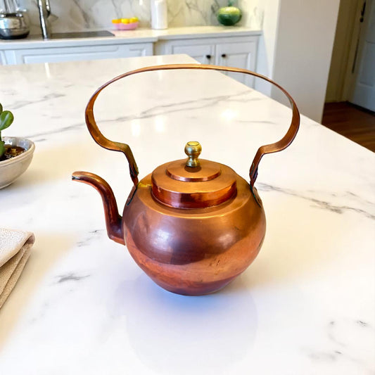 Antique French Copper Kettle with Brass Finial