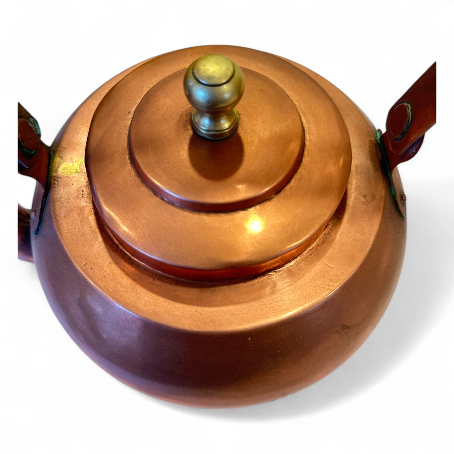 Antique French Copper Kettle with Brass Finial