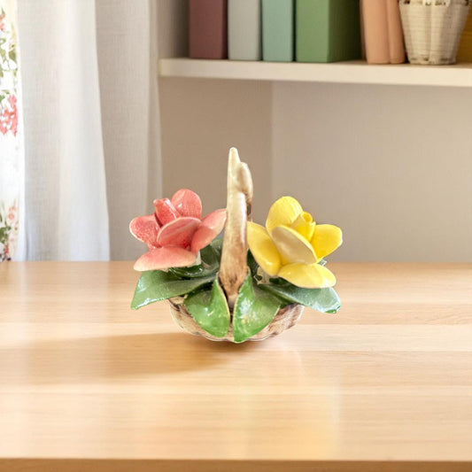 Capodimonte Basket with Porcelain Flowers