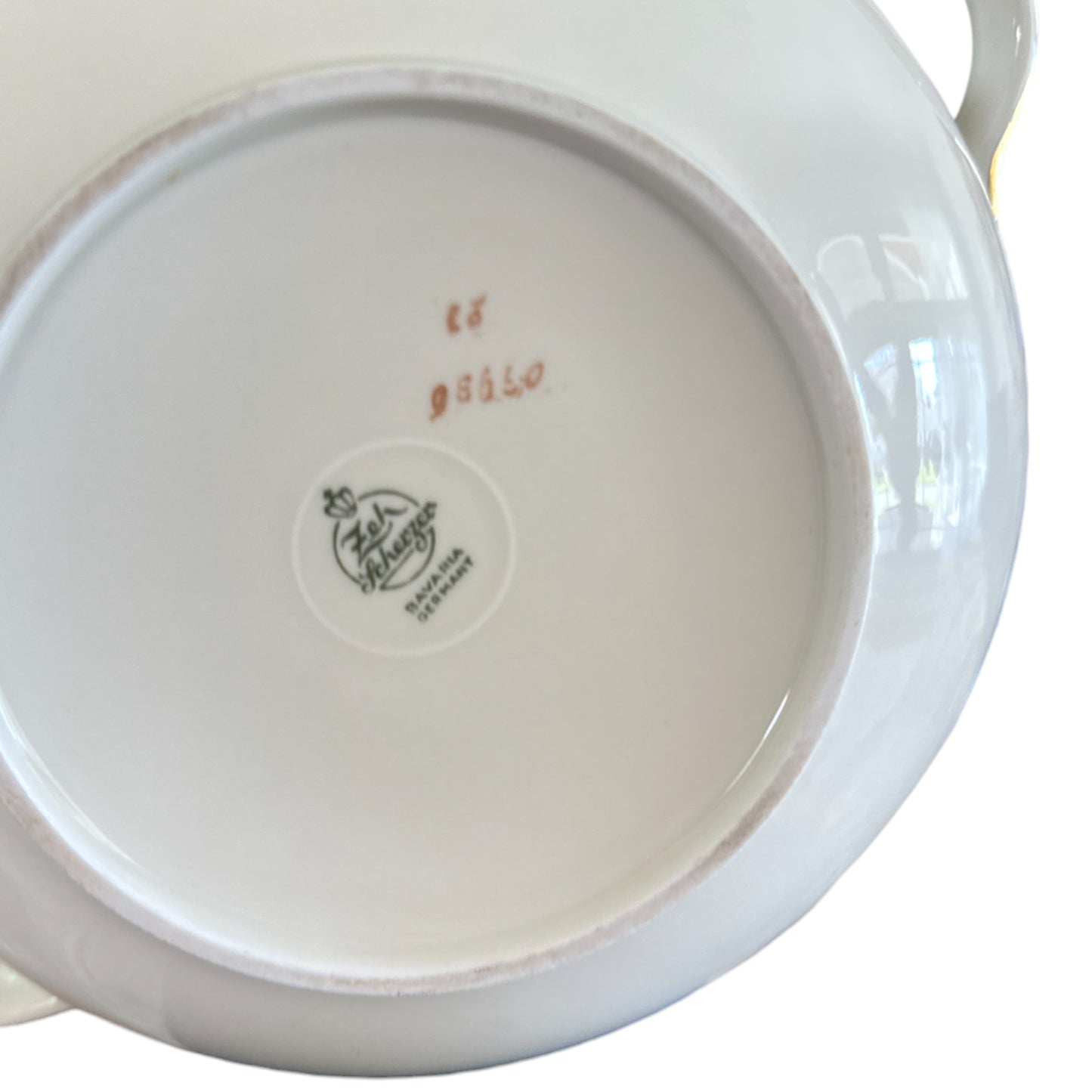 Gold Rimmed Round Covered Serving Dish with Handles