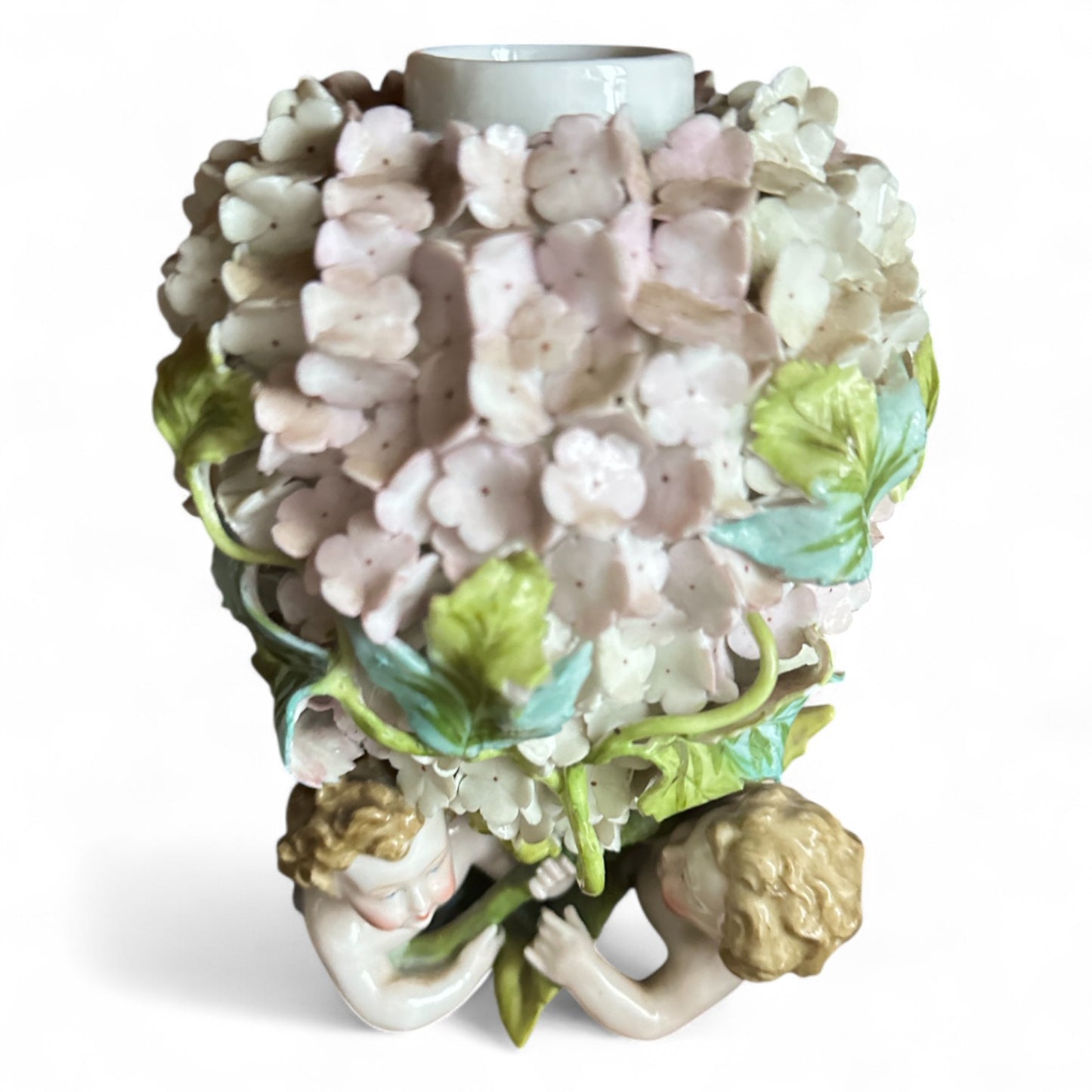 Hydrangea and Cherub Centerpiece Vase