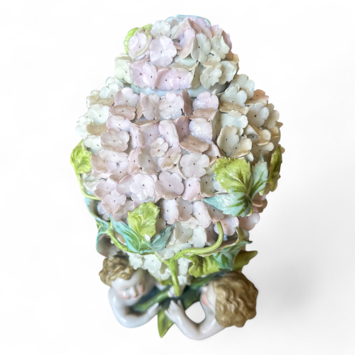 Hydrangea and Cherub Centerpiece Vase