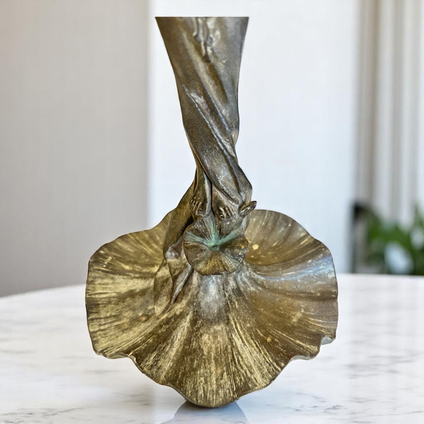 French Art Nouveau Lady with Flowers Bronze Sculpture by E. Villanis