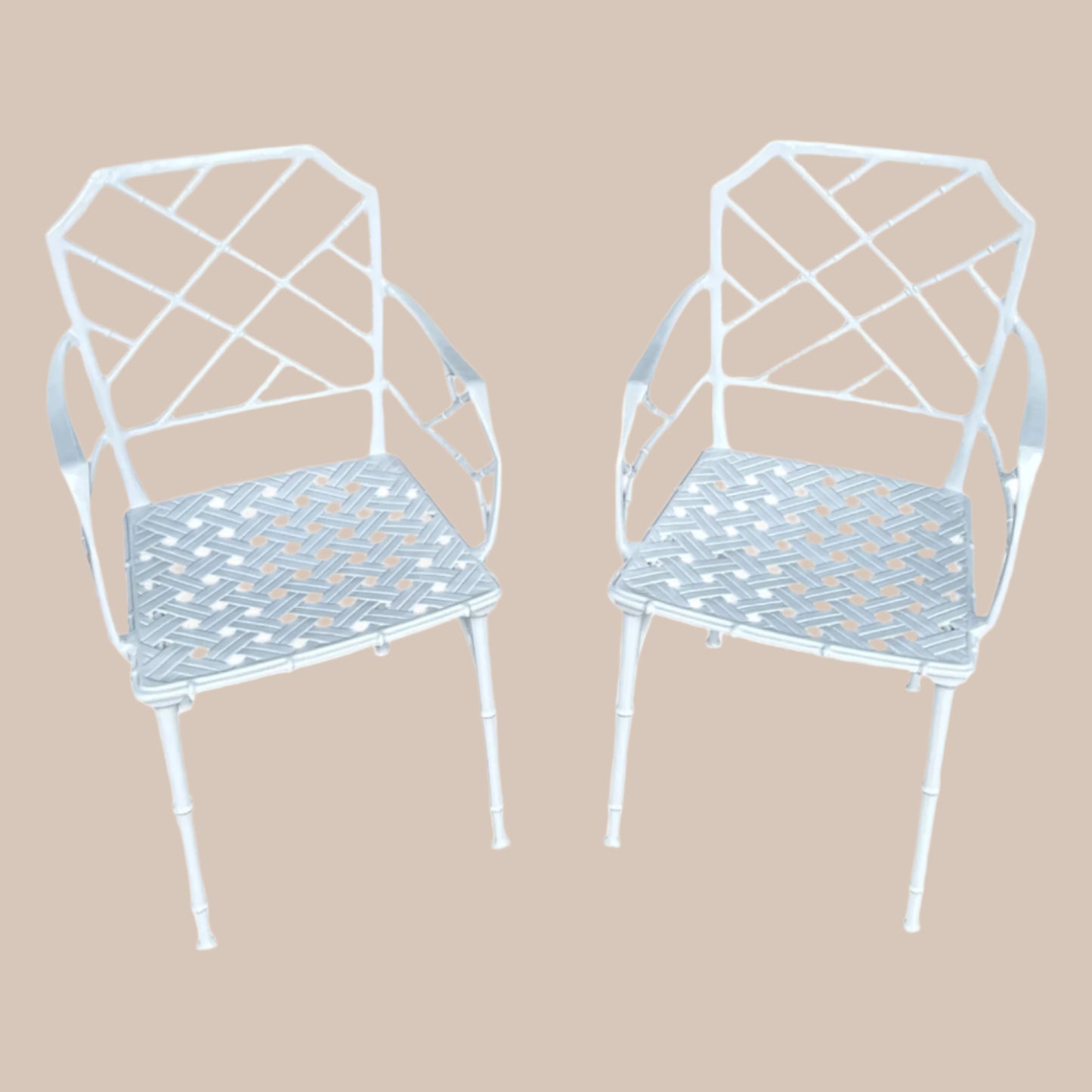 Pair of White Aluminum Faux Bamboo Garden Chairs