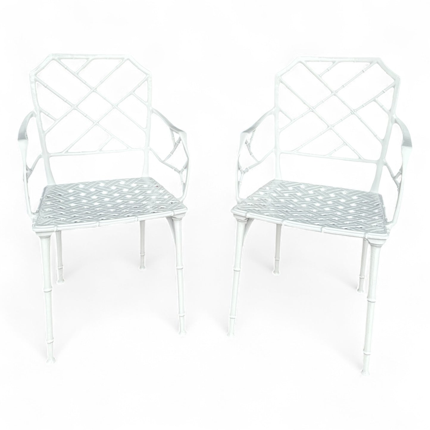 Pair of White Aluminum Faux Bamboo Garden Chairs