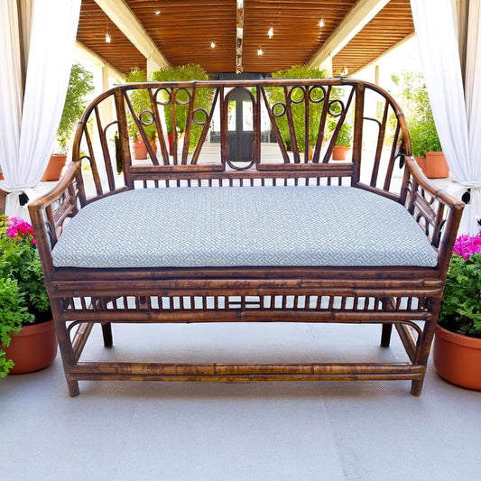 Vintage Burnt Bamboo Settee with Upholstered Seat