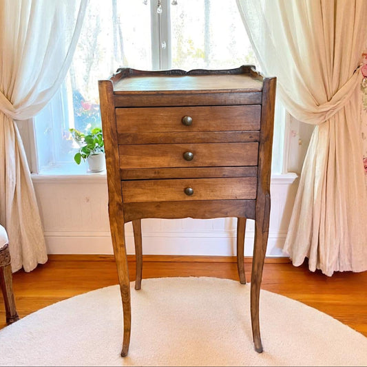 Antique French Provincial Three-Drawer Nightstand, Cabriole Legs