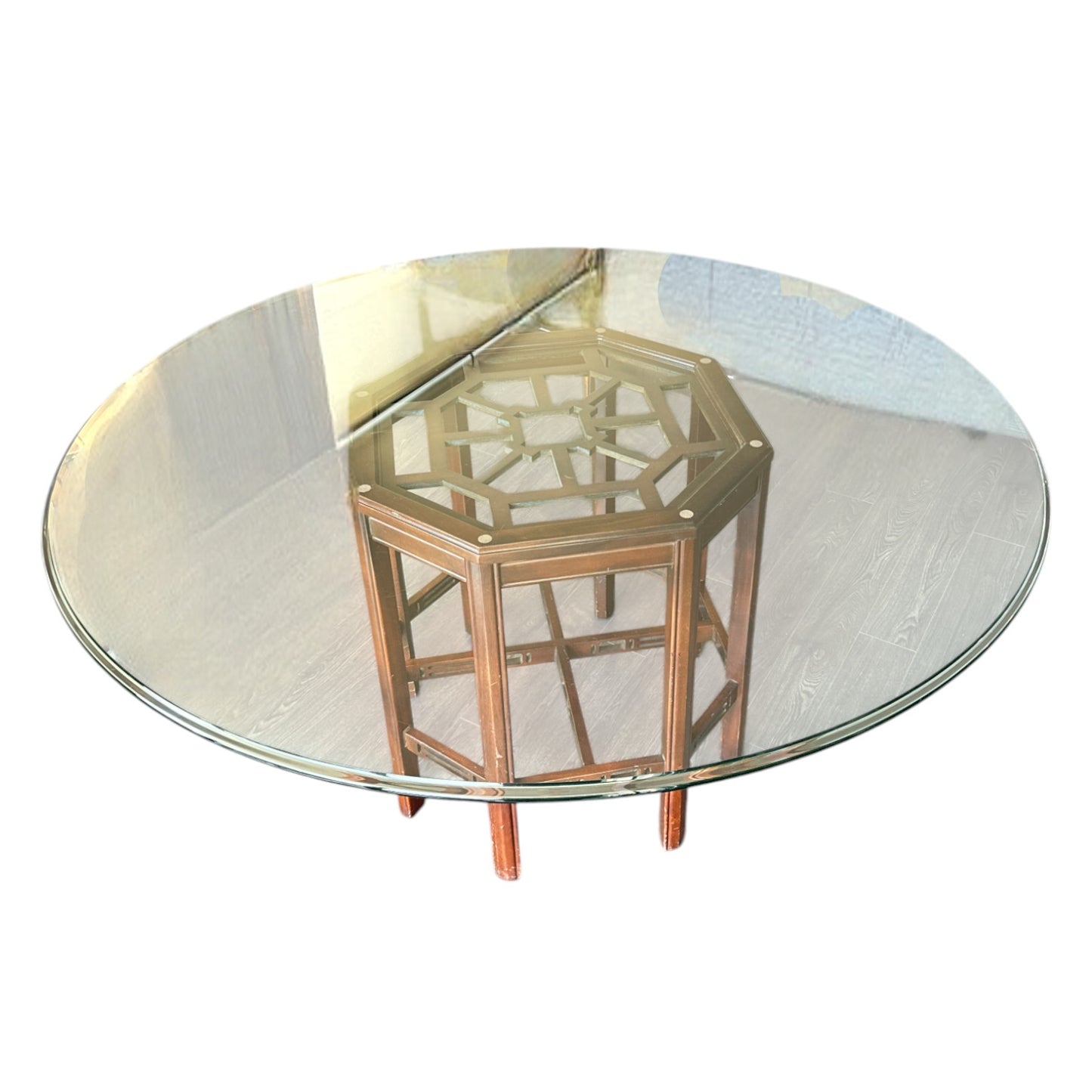 Chinoiserie Round Glass Dining Table with Octagonal Base