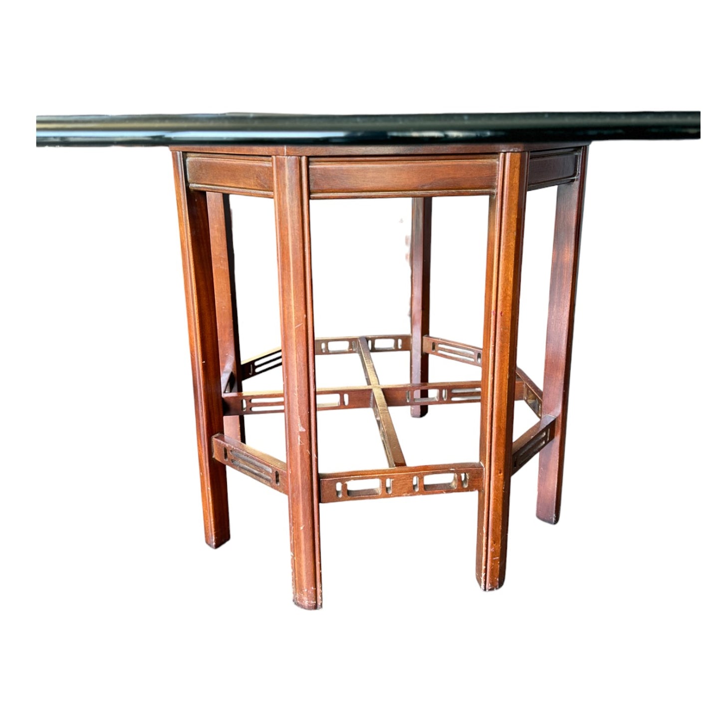 Chinoiserie Round Glass Dining Table with Octagonal Base