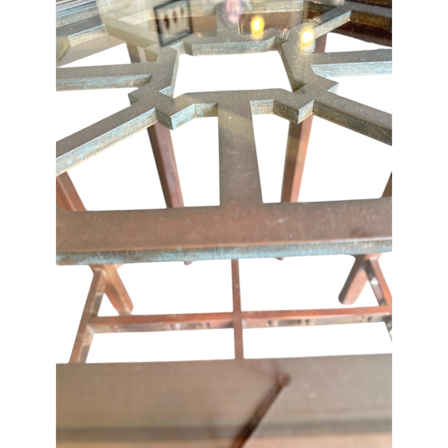 Chinoiserie Round Glass Dining Table with Octagonal Base