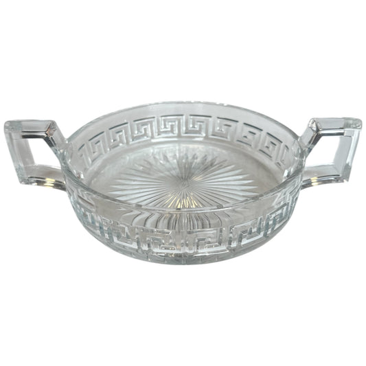 Pressed Glass Greek Key Dish with Handles