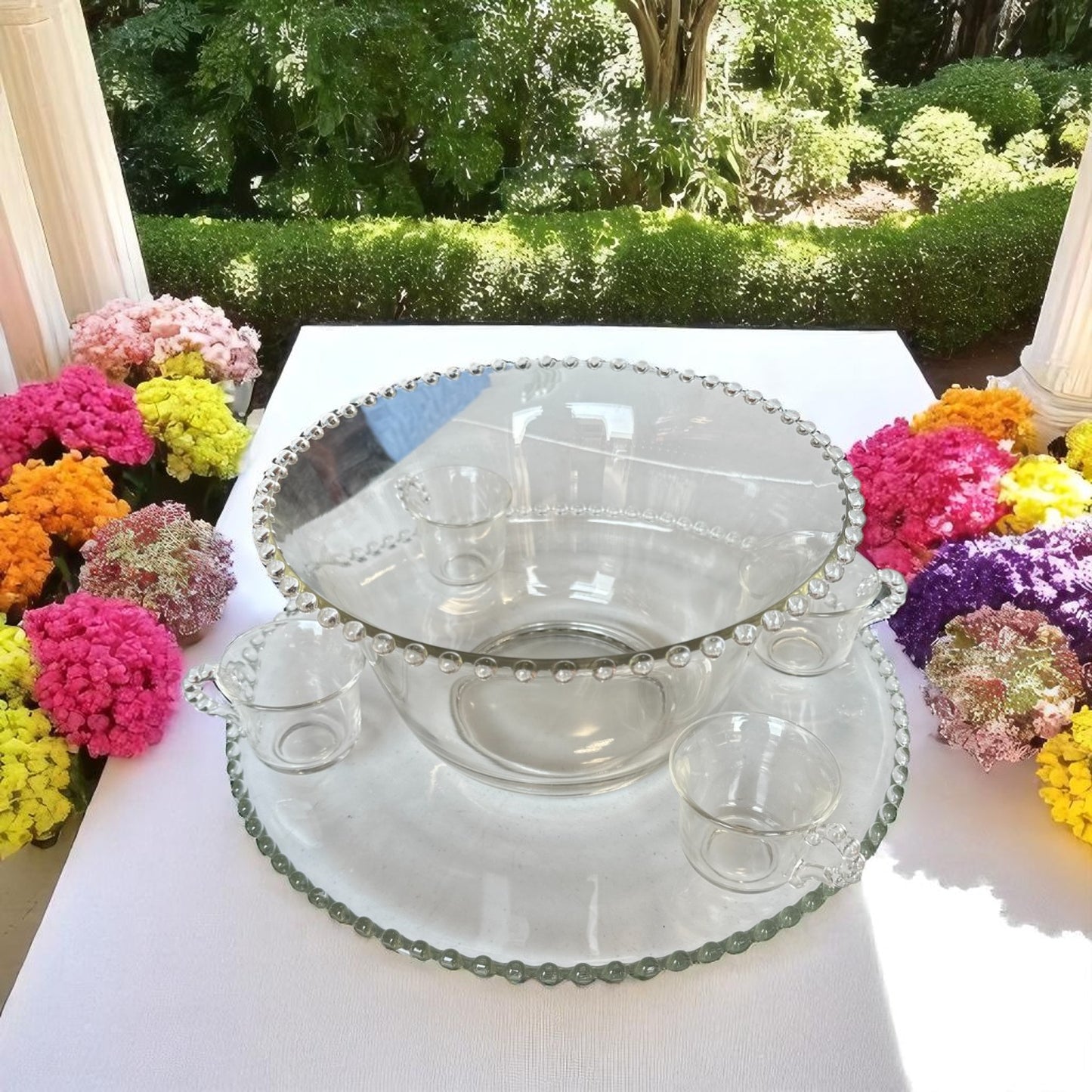Imperial Candlewick Glass Punch Bowl Set