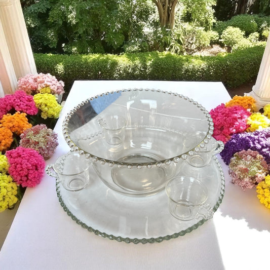 Imperial Candlewick Glass Punch Bowl Set