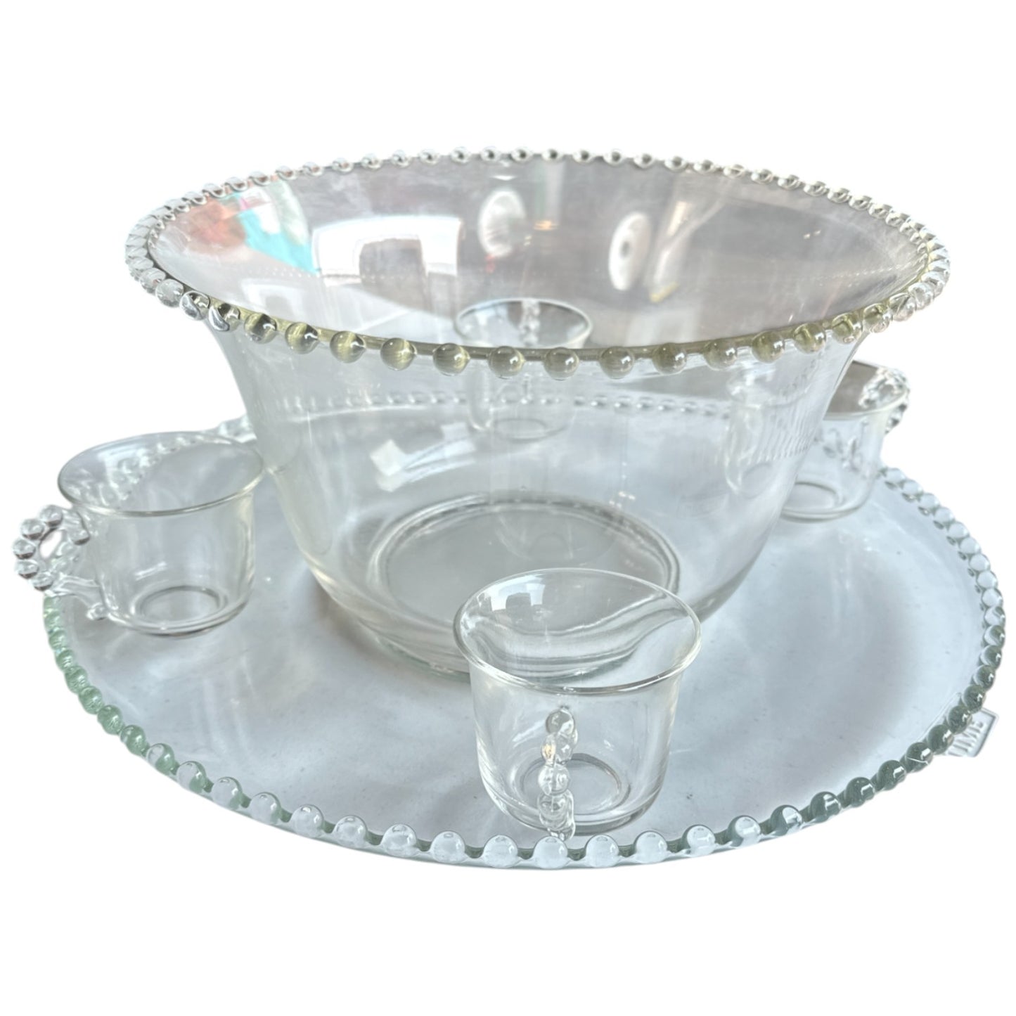 Imperial Candlewick Glass Punch Bowl Set