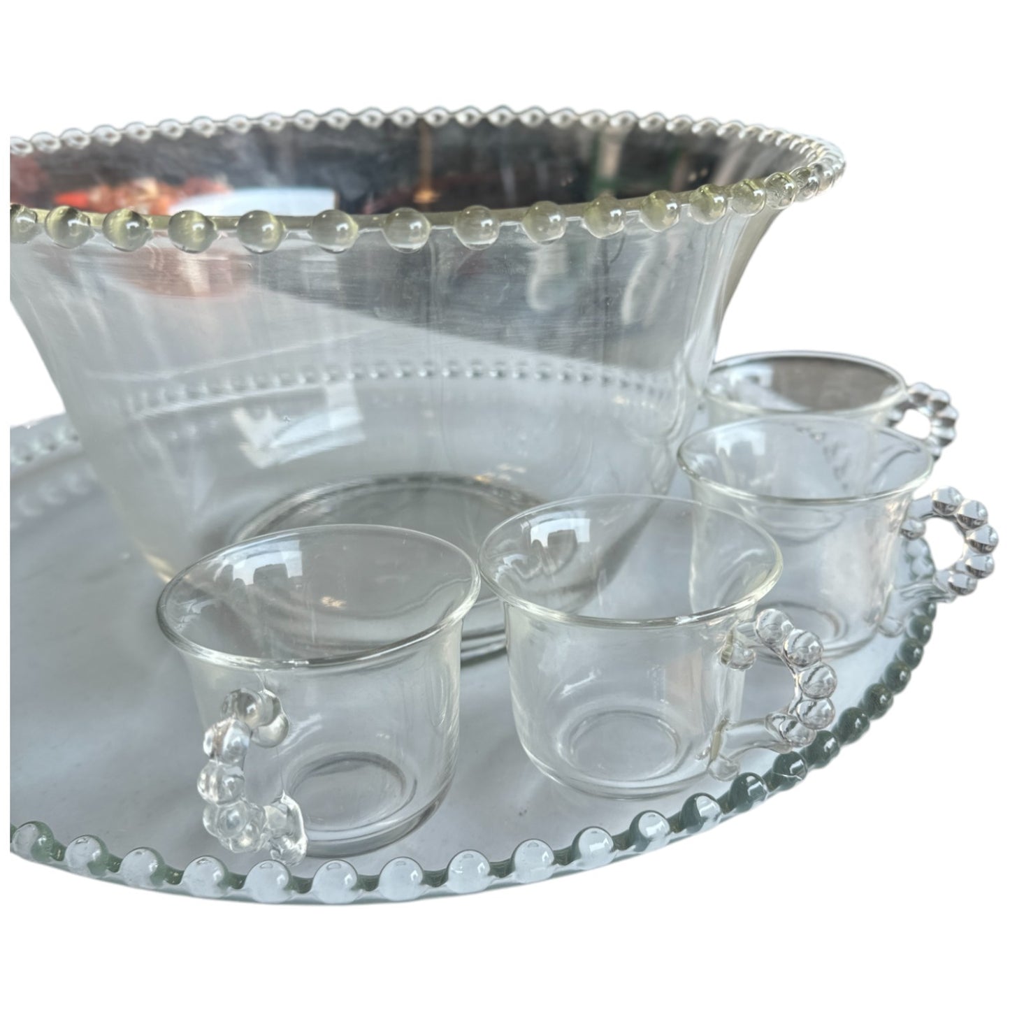 Imperial Candlewick Glass Punch Bowl Set