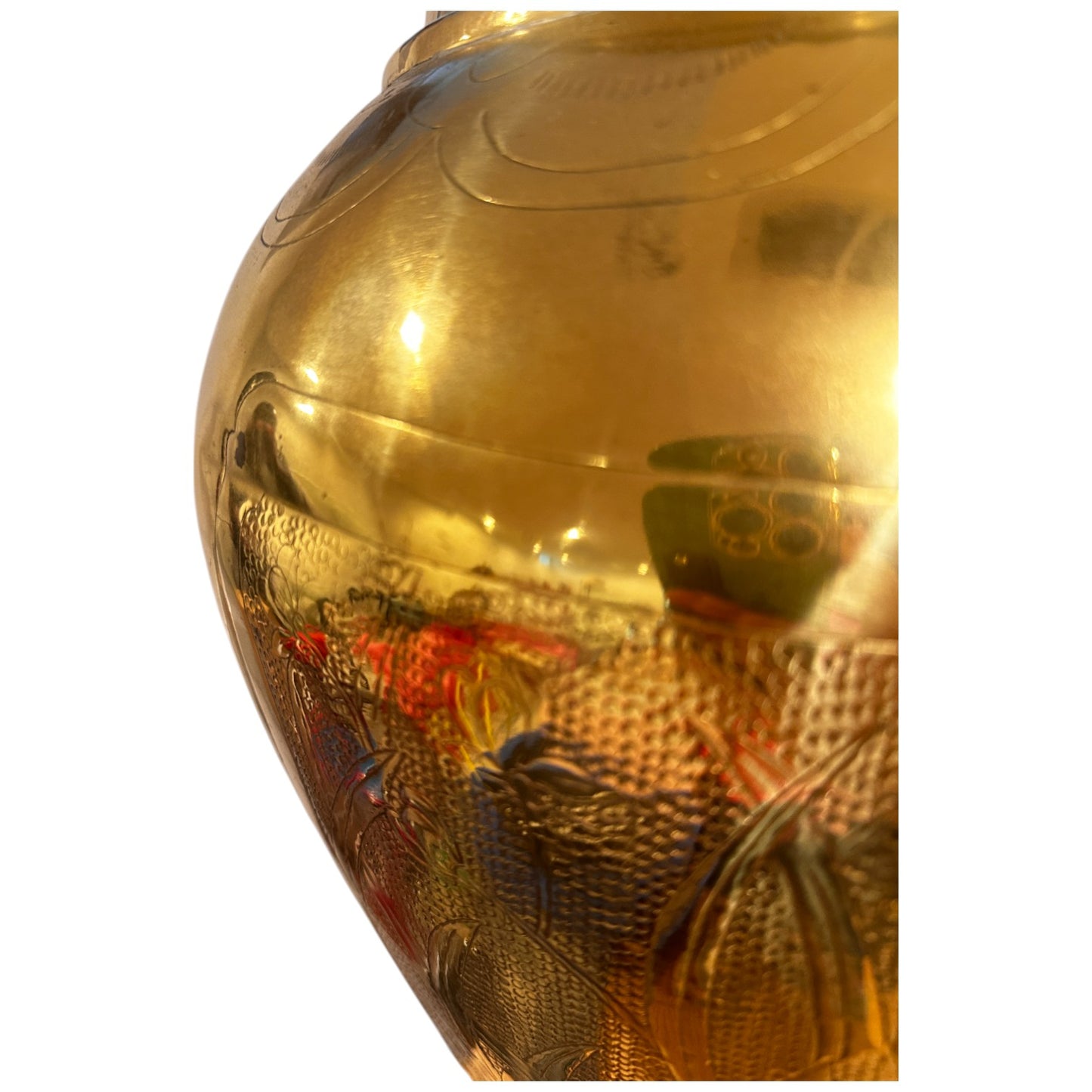 Pair of Antique Large Urn-Style Etched Brass Lamps