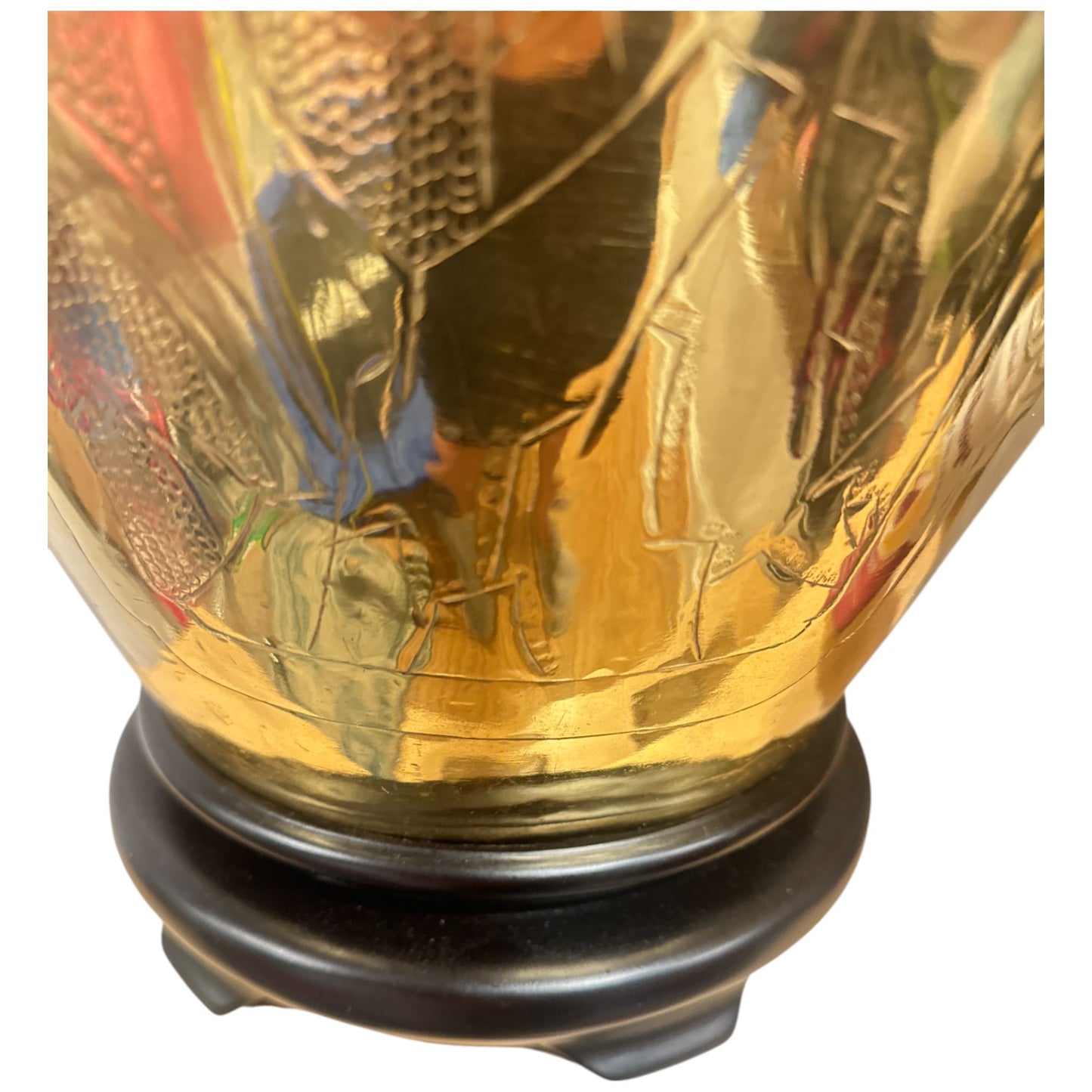 Pair of Antique Large Urn-Style Etched Brass Lamps