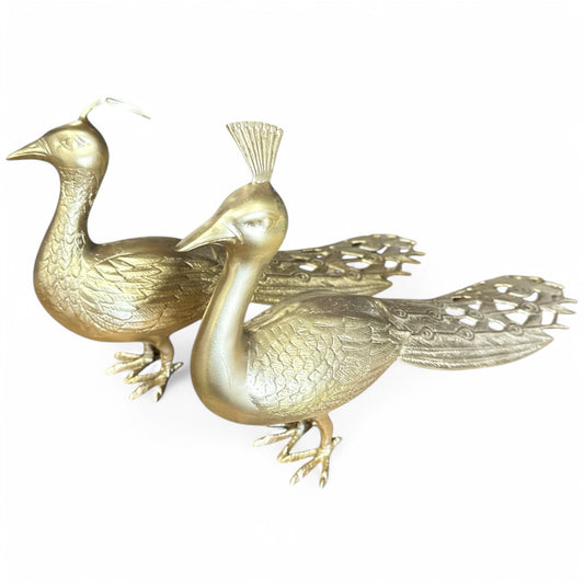 Pair of Metal Gilded Peacock Figurines