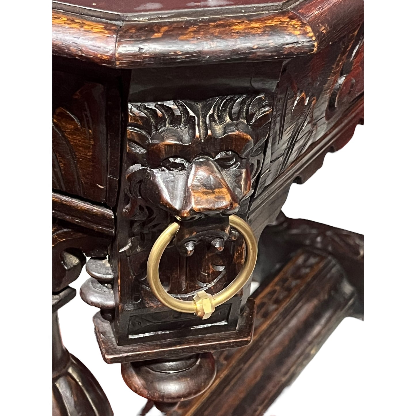 Antique Renaissance Revival “Dolphin” Console Table with Carved Lion Heads