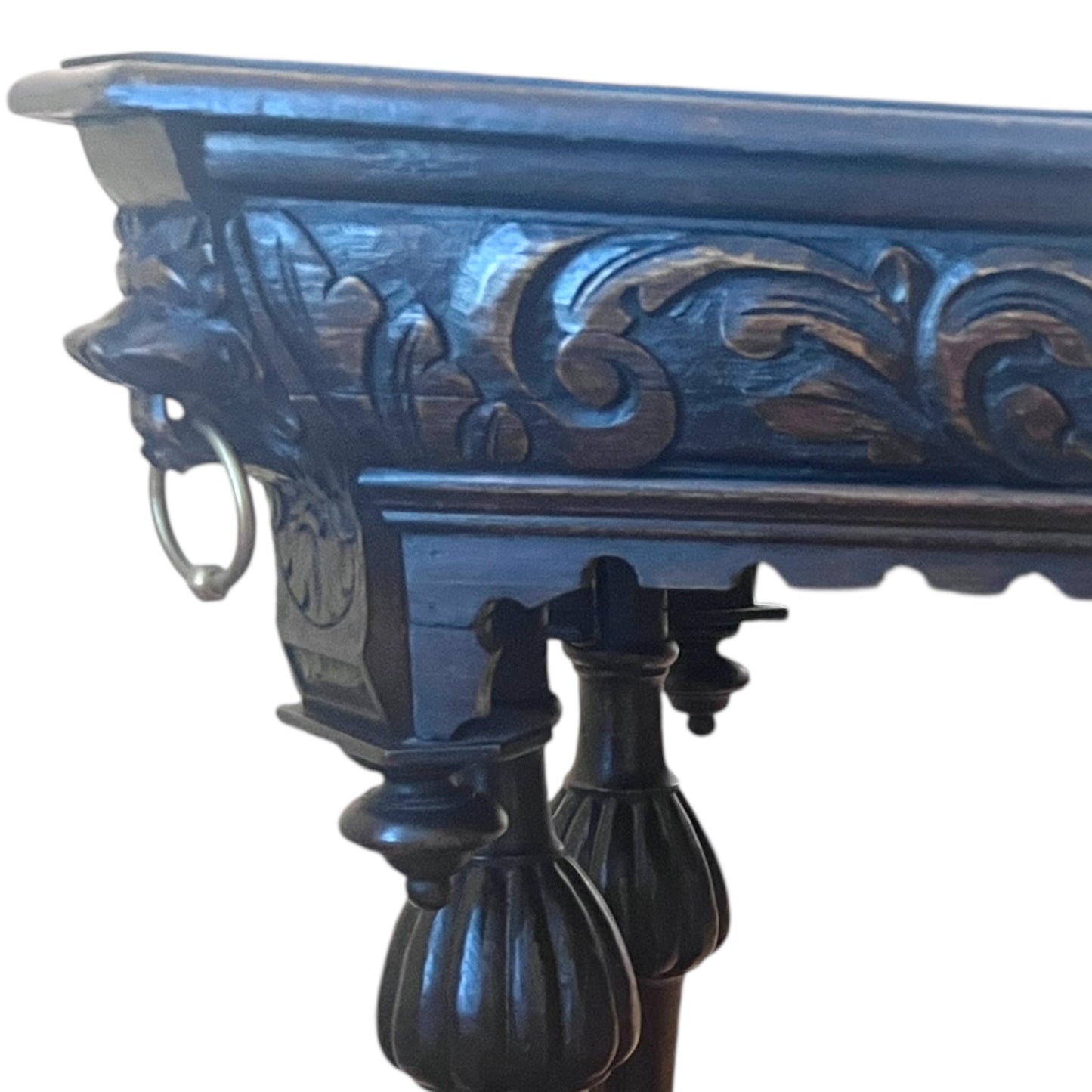Antique Renaissance Revival “Dolphin” Console Table with Carved Lion Heads