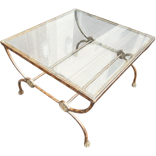 Antique Gilded Iron & Glass Coffee Table