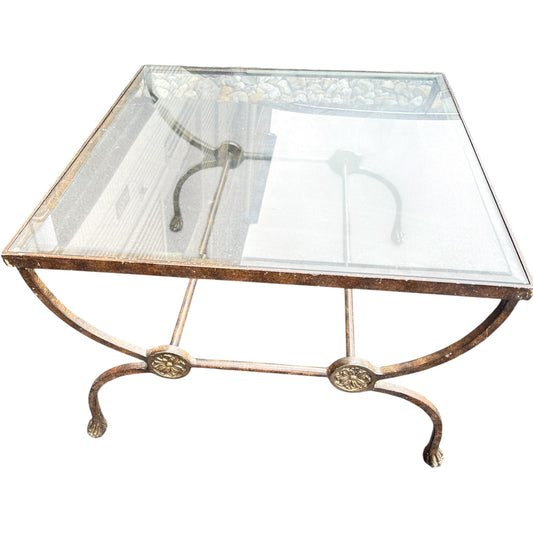 Antique Gilded Iron & Glass Coffee Table