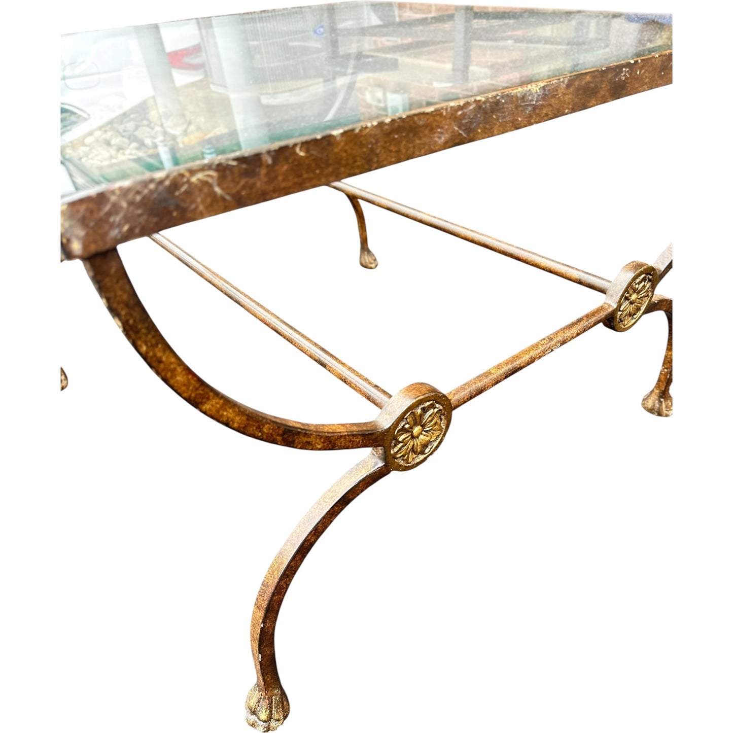 Antique Gilded Iron & Glass Coffee Table