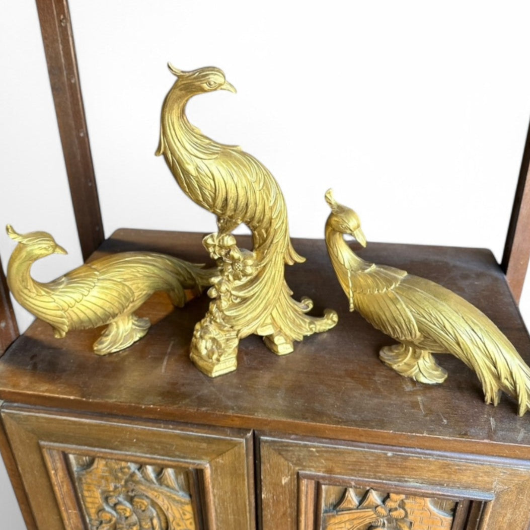 Gilded Resin Peacock Trio