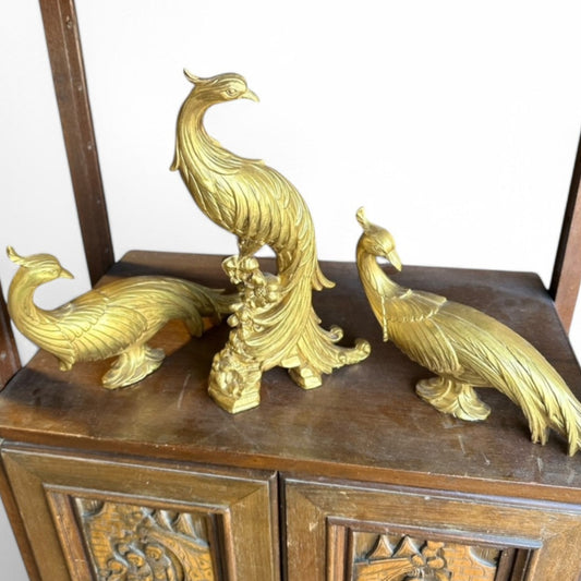 Gilded Resin Peacock Trio