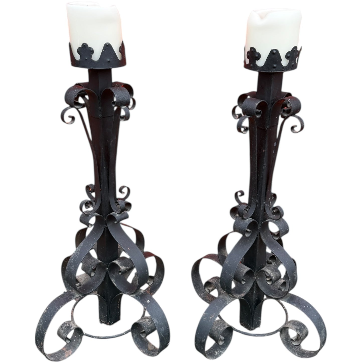 Antique 44" H Hand-Forged Iron Candlesticks – Pair