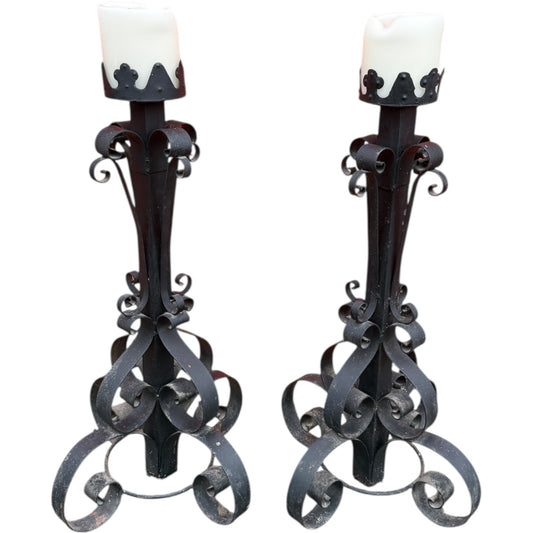 Antique 44" H Hand-Forged Iron Candlesticks – Pair