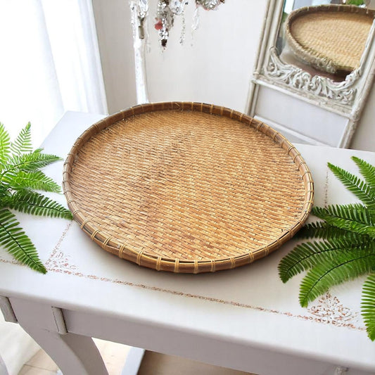 Large Round Vintage Bamboo Woven Tray