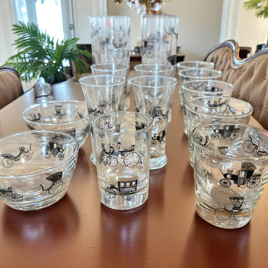 Set of 16 Antique Cabbie Print Glasses