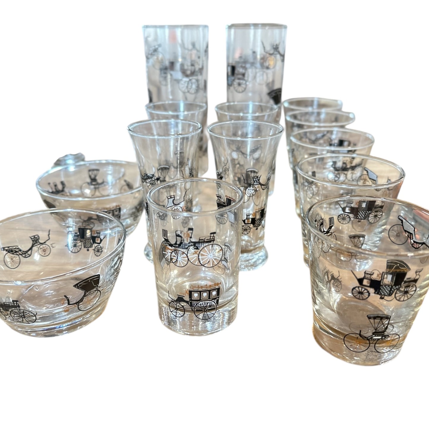Set of 16 Antique Cabbie Print Glasses