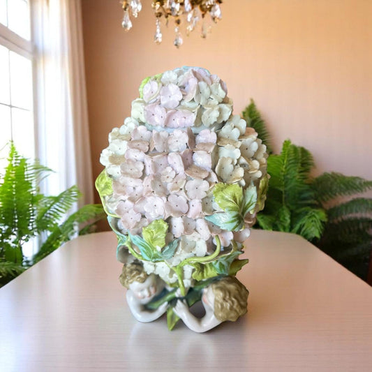 Hydrangea and Cherub Centerpiece Vase