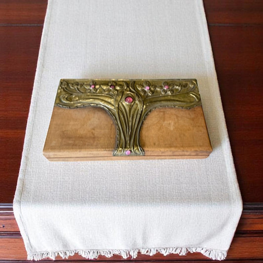 Art Nouveau Wooden Box with Jeweled Trim