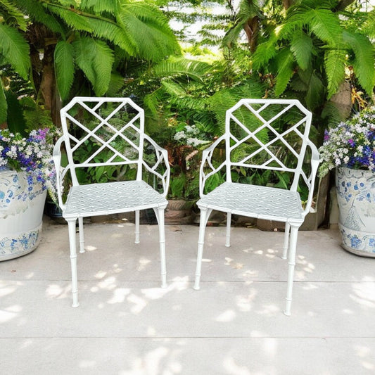 Pair of White Aluminum Faux Bamboo Garden Chairs